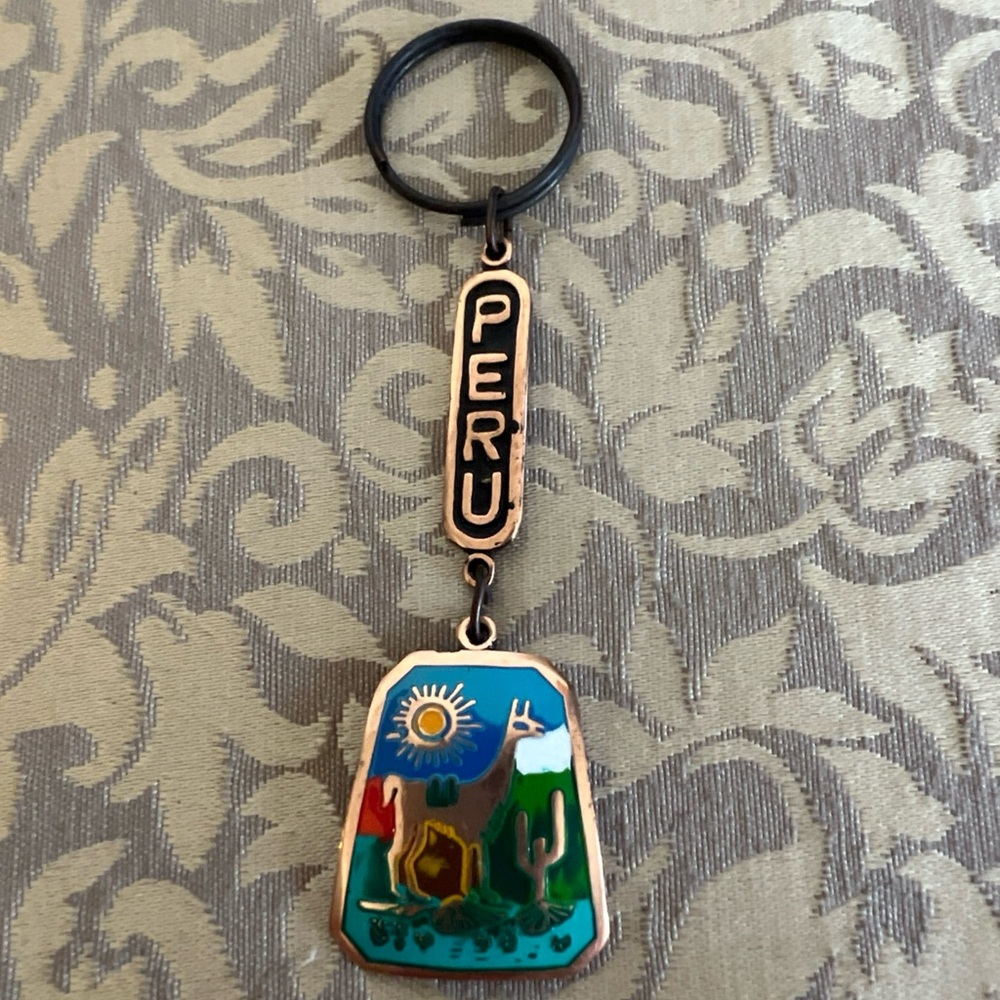 Vintage Peru Painted Keychain Llama